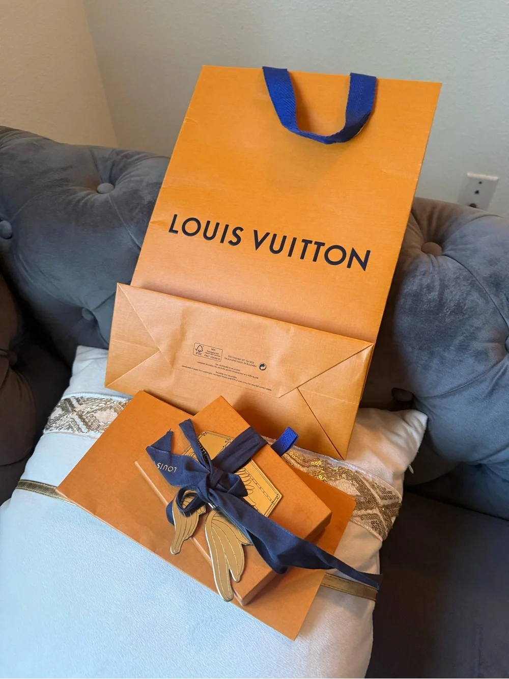 Louis Vuitton Navy Leather Bracelet with Silver-Tone Clasp